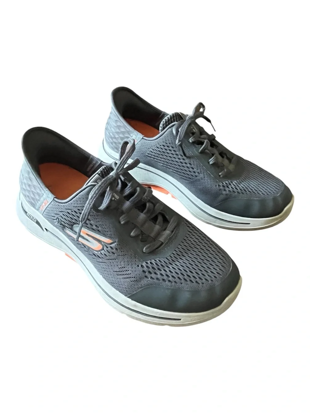 Skechers Slip-Ins GOWALK Arch Fit Idyllic Charcoal and Orange 216116 Size 9 FLAW